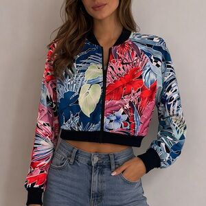Nike Floral  Multicolor Full Zip Tropical Cropped Womens size Small